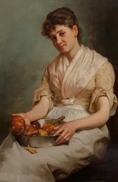Flicka skalär äpplen av John George Brown