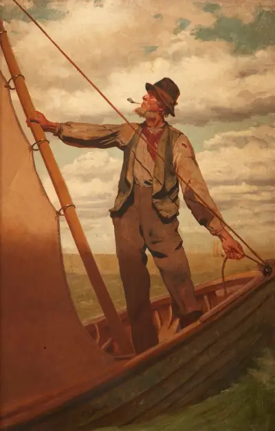 Hoisting the Sail av John George Brown