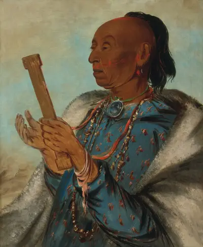 Ah-Tón-We-Tuck, Cock Turkey, Repeating His Prayer av George Catlin