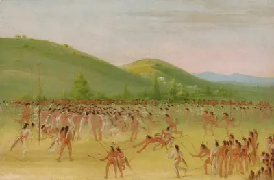 Bollspel hos choctawerna – bollen nere av George Catlin