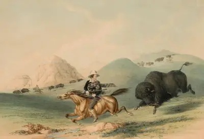 Buffeljakt, jagande tillbaka av George Catlin