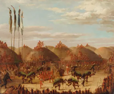 Bull Dance, Mandan O-Kee-Pa Ceremony av George Catlin