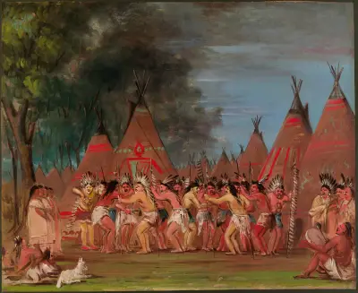 Dance of The Chiefs, Mouth of The Teton River av George Catlin