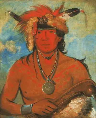 Háh-Je-Day-Ah’-Shee, Meeting Birds, a Brave av George Catlin