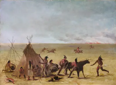 Indian Family Alarmed At The Approach of a Prairie Fire av George Catlin