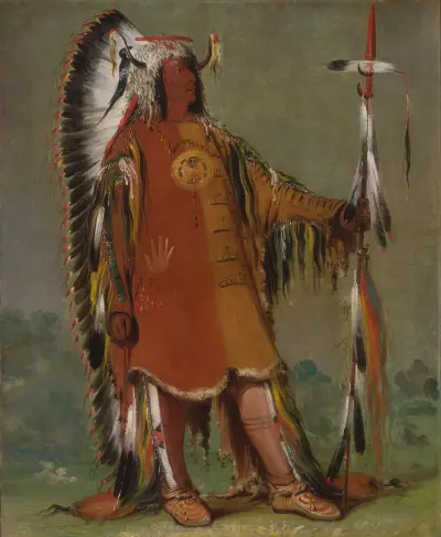 Máh-To-Tóh-Pa, Fyra Björnar, andre hövding, i full skrud av George Catlin