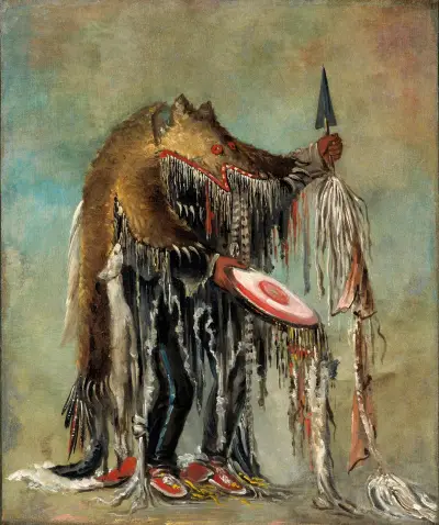 Medicinman, utför sina mysterier över en döende man av George Catlin