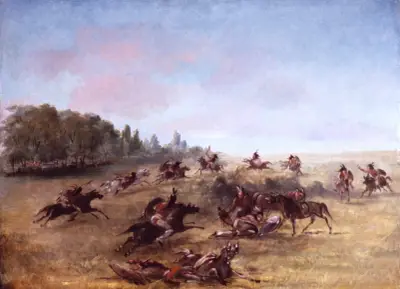 Mounted War Party Scouring A Thicket av George Catlin