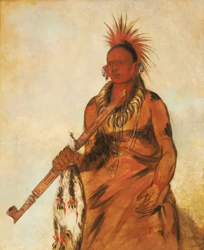 No-o-mún-nee, Walks in the Rain, a Warrior av George Catlin