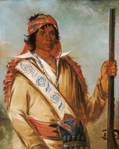 Steeh-Tcha-Kó-Me-Co, stor kung (kallad Ben Perryman), en hövding av George Catlin