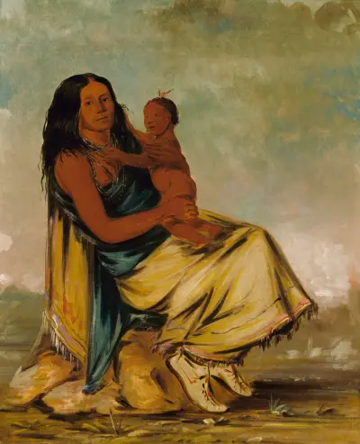 Wáh-Chee-Te, Wife of Cler-Mónt, And Child av George Catlin