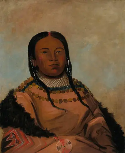 Wi-Lóoh-Tah-Eeh-Tcháh-Ta-Máh-Nee, Red Thing That Touches In Marching, Daughter of Black Rock av George Catlin