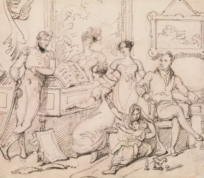 A Family Group Around a Piano av George Chinnery