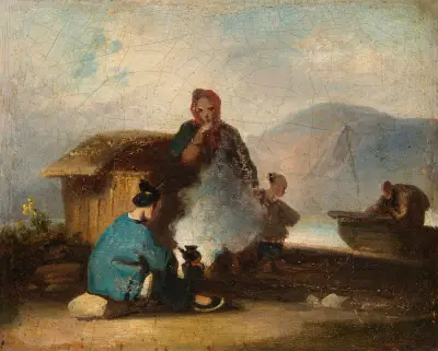 Kinesisk scen: kvinnor tillreder te av George Chinnery