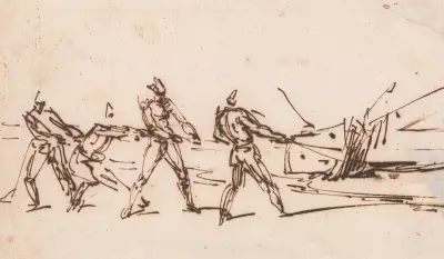 Infödda som drar en båt av George Chinnery
