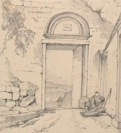 Peasant Seated by a Doorway av George Chinnery