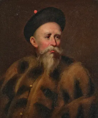 Porträtt av en hongköpman i vinterdräkt av George Chinnery