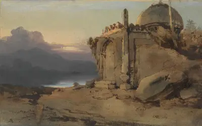 Ruin av ett tempel, solnedgång av George Chinnery
