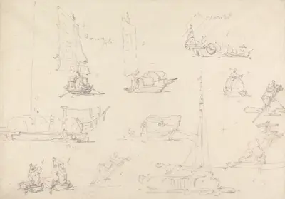 Studier av kinesiska djonker och båtmän av George Chinnery