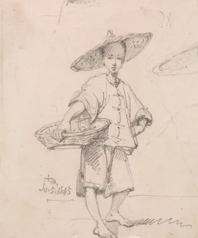 Young Coolie with a Basket av George Chinnery