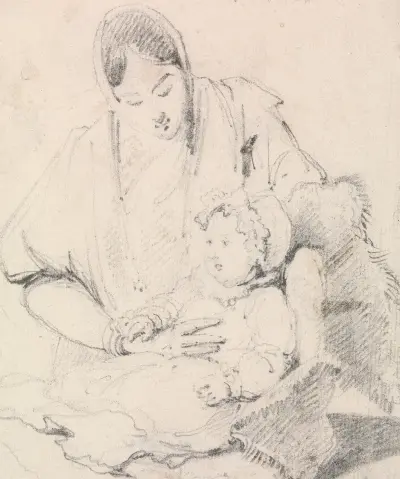 Young Indian Nurse with English Child av George Chinnery