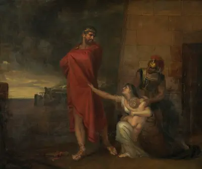 Andromache imploring Ulysses to spare the life of her son av George Dawe