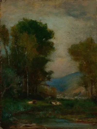 Kor vid en bäck av George Inness