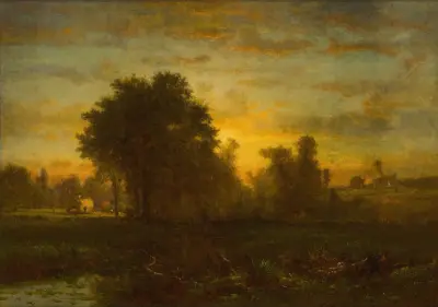 Gård vid solnedgång av George Inness