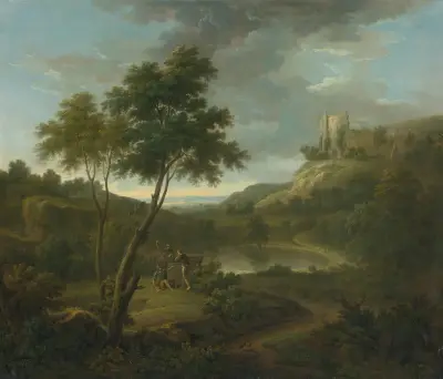 Capriccio With A Classical Sarcophogus And Possibly Beeston Castle, Chesire av George Lambert