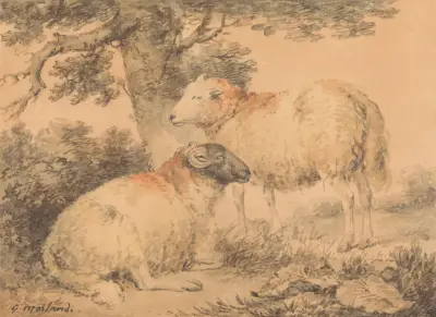 A Ram and Ewe in a Landscape av George Morland