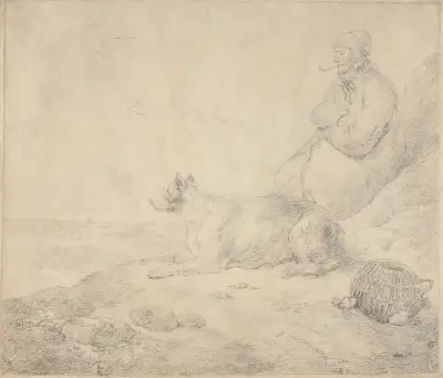 Fisherman and Dog Sitting by the Coast von George Morland