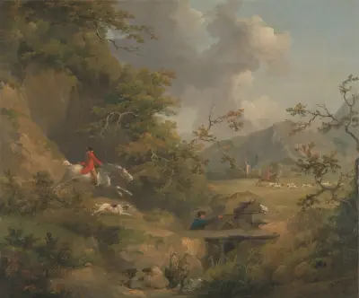 Jízda na lišku v kopcovité krajině, George Morland