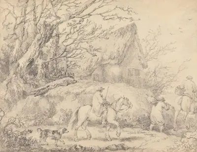 Landscape with Cottage and Figures on Horseback von George Morland