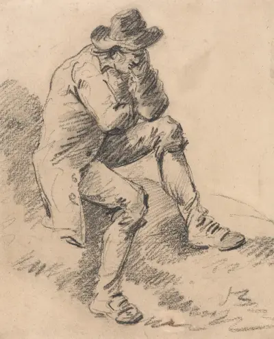 Mann auf einer Bank sitzend von George Morland