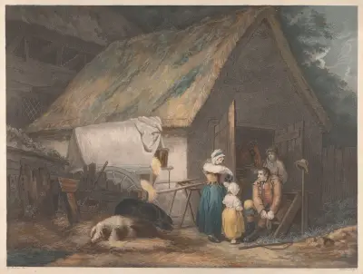 Morning or the Higlers preparing for Market von George Morland