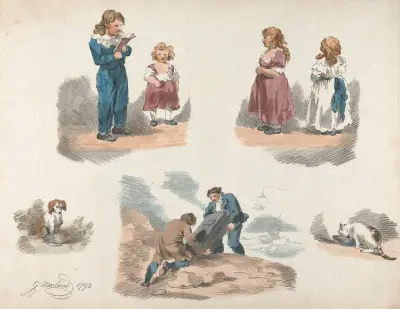 Studies of Children, a Dog, a Cat, etc. von George Morland