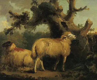 Two Sheep In A Landscape von George Morland