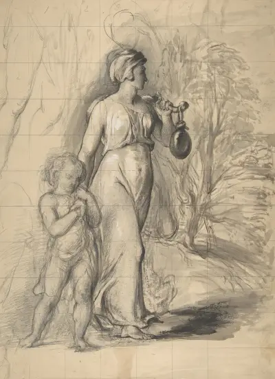 Hagar and Ishmael in the Wilderness av George Richmond