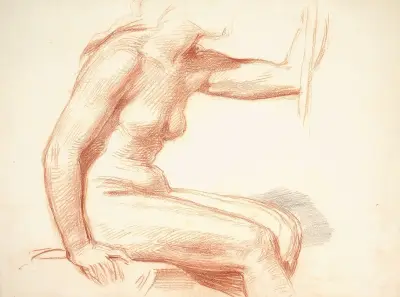 Studie av kvinnlig nakenmodell, sittande av George Richmond