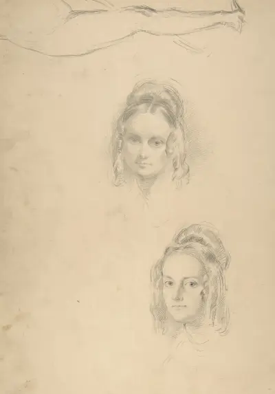 Two Portrait Studies of the Artist’s Wife, and a Study of a Leg and Torso av George Richmond