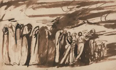En procession av de fördömda: Studie för de fördömda i Dantes 'Inferno' av George Romney
