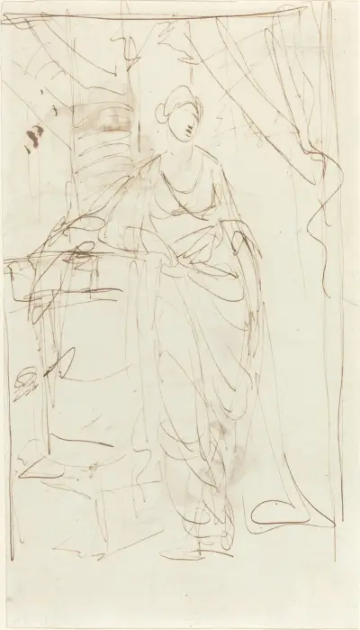 An Elegant Lady in Classical Dress (recto) von George Romney