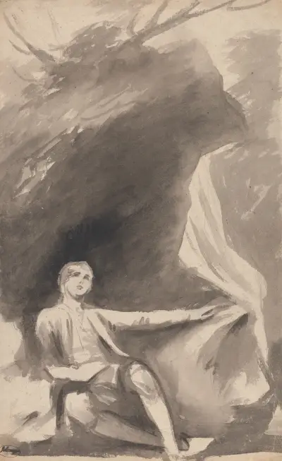 Boy Seated beneath a Rock von George Romney