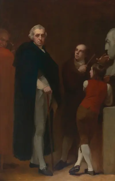 John Flaxman modellerar bysten av William Hayley (1795–1796) av George Romney
