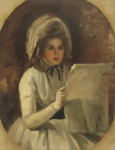 Lady Hamilton as ‘Serena’ Reading a Newspaper av George Romney