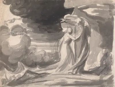 Miranda, Prospero och Caliban: Stormen av George Romney