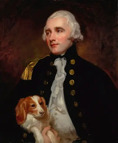 Portrait Of An Officer Of The Corps Of Engineers, Half-Length, Formerly Identified As Sir George Grey av George Romney