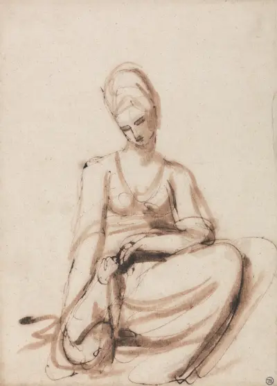 Seated Woman Feeding an Animal von George Romney