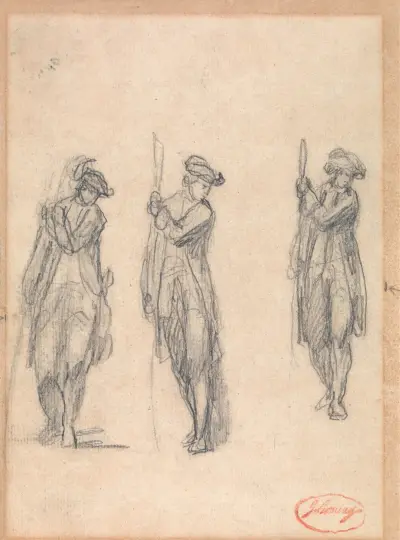 Three Sketches of a Man in Uniform von George Romney