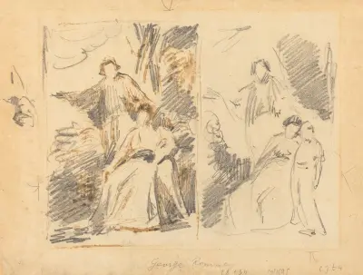 Två studier till ett porträtt av familjen Warren av George Romney